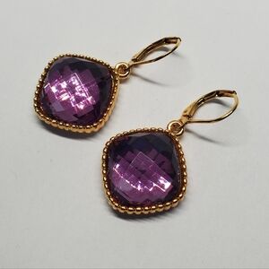 Joan Rivers Purple Faceted Acrylic Gold Tone Dangle Earrings
